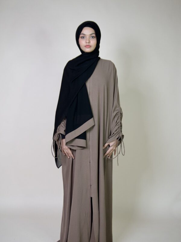 Sand Ruched Sleeve Abaya