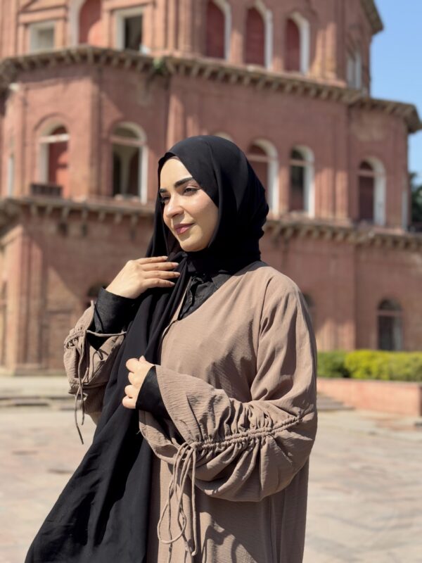 Sand Ruched Sleeve Abaya