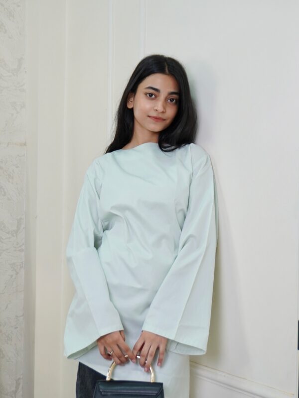 Tinker Asymmetric Top mint green textured fabric