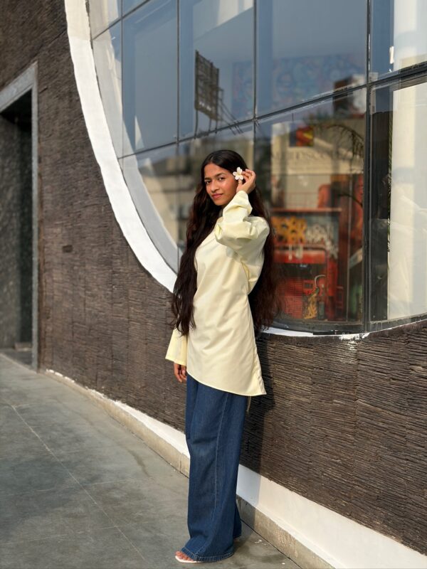 Tinker Asymmetric Top butter yellow textured fabric