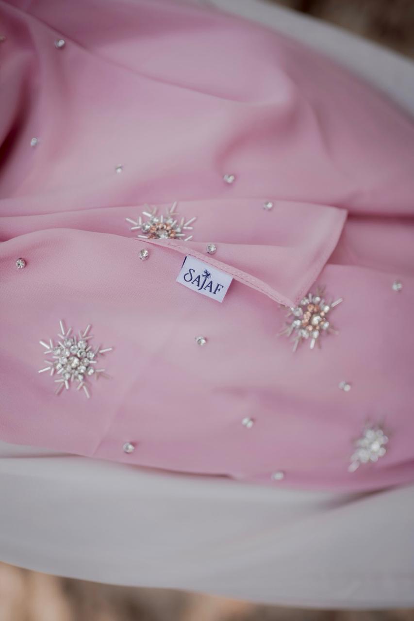 Qamar Embellished Chiffon Scarf – Blush Pink - Image 5