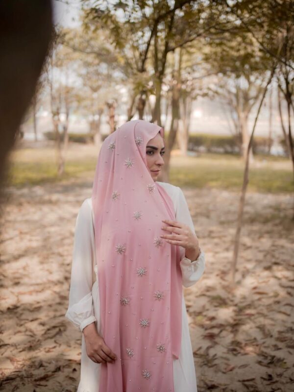 Qamar Embellished Chiffon Scarf – Blush Pink