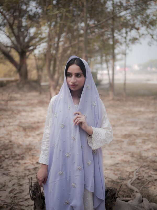 Qamar Embellished Chiffon Scarf – Lavender Mist