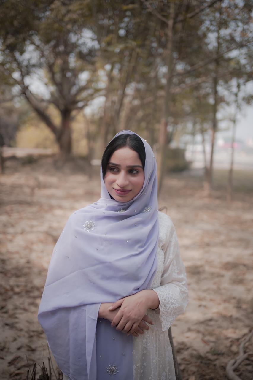Qamar Embellished Chiffon Scarf – Lavender Mist - Image 5