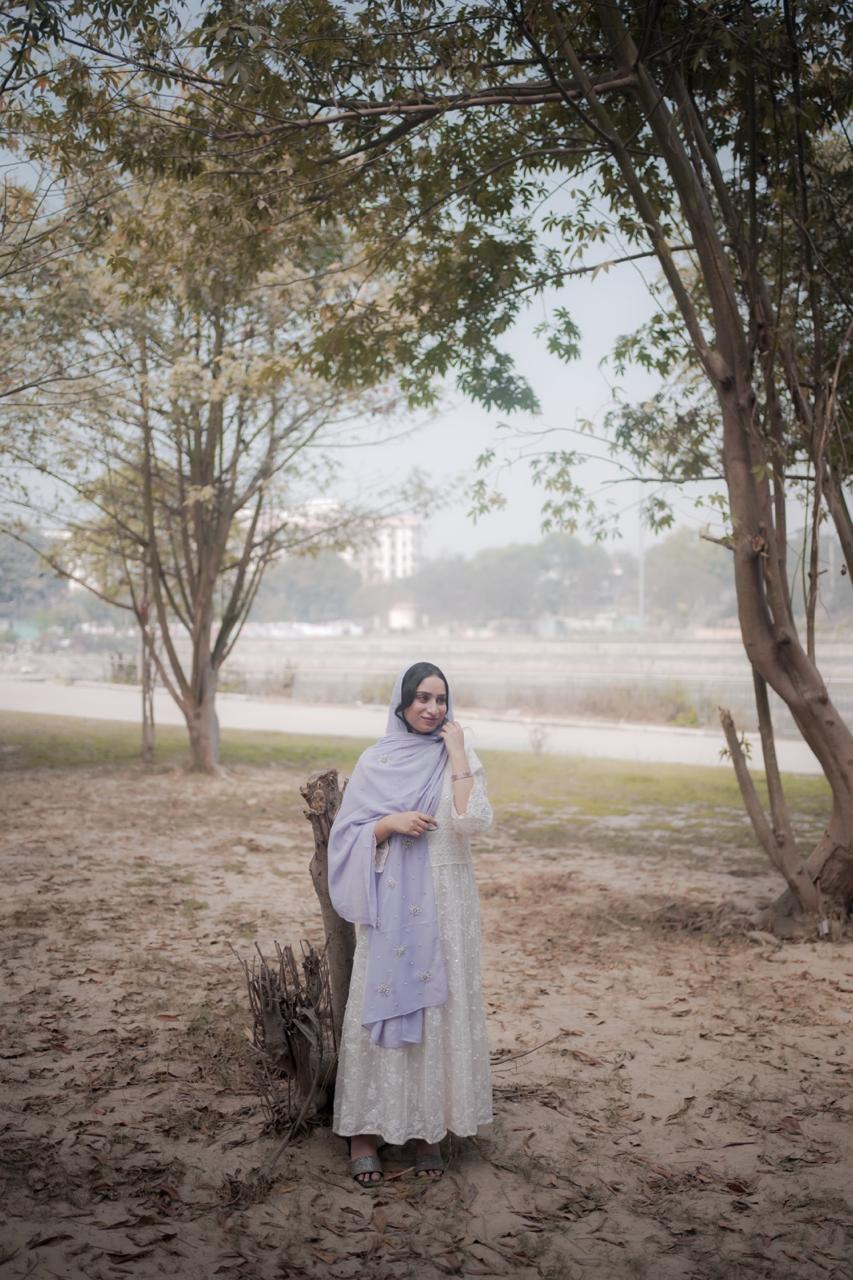 Qamar Embellished Chiffon Scarf – Lavender Mist - Image 6