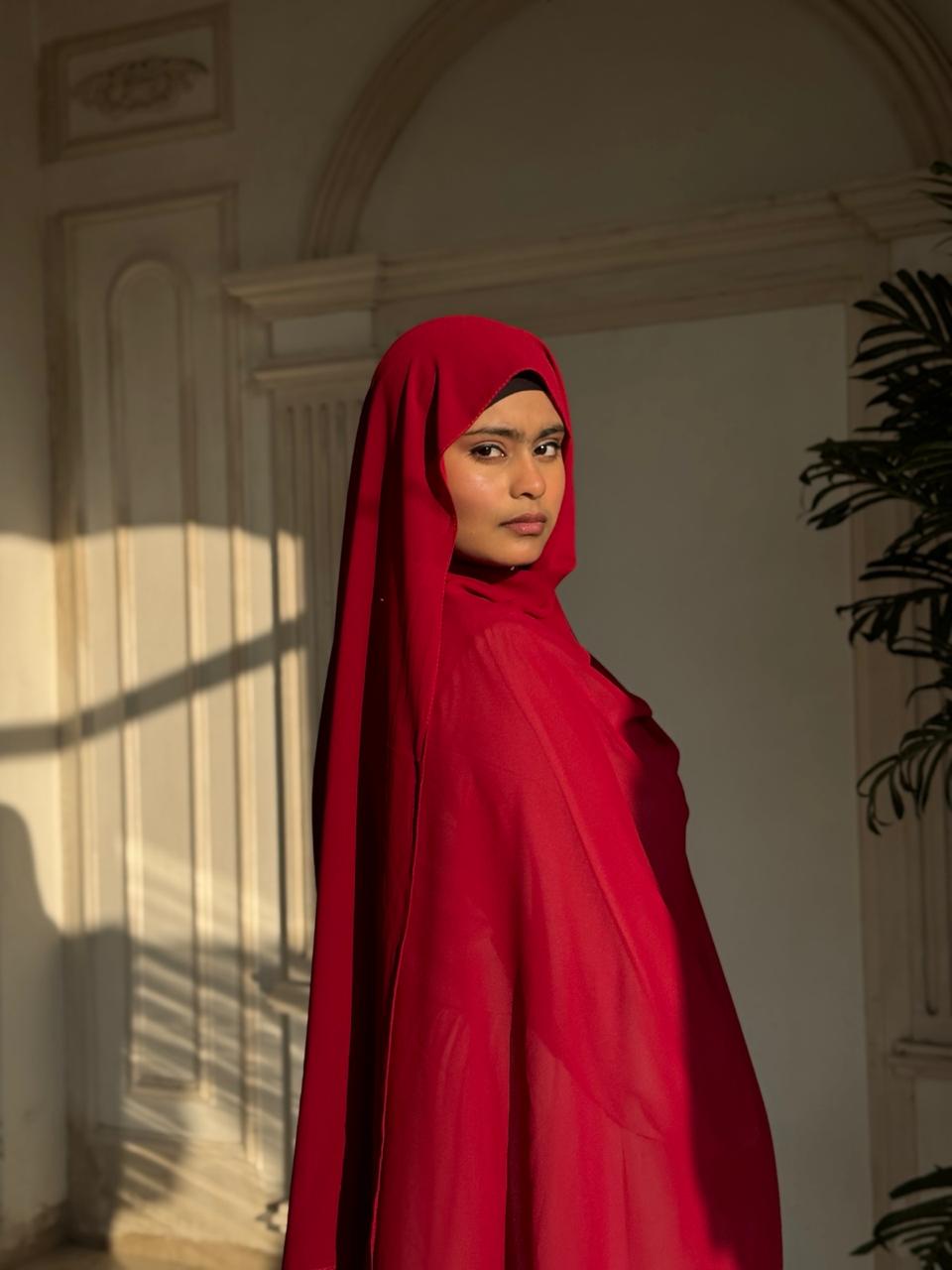 Premium Chiffon Scarf – Ruby Red