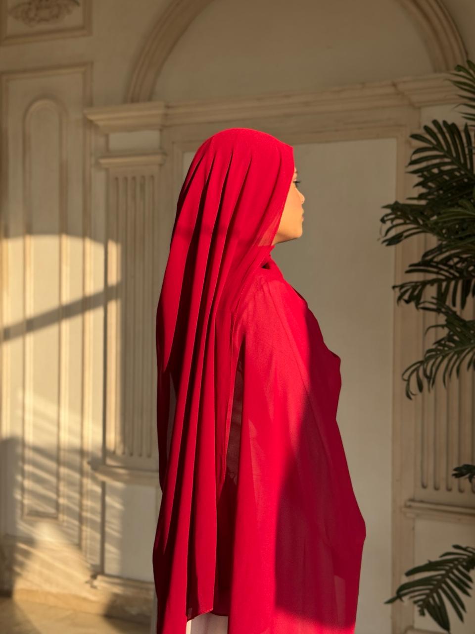 Premium Chiffon Scarf – Ruby Red - Image 2
