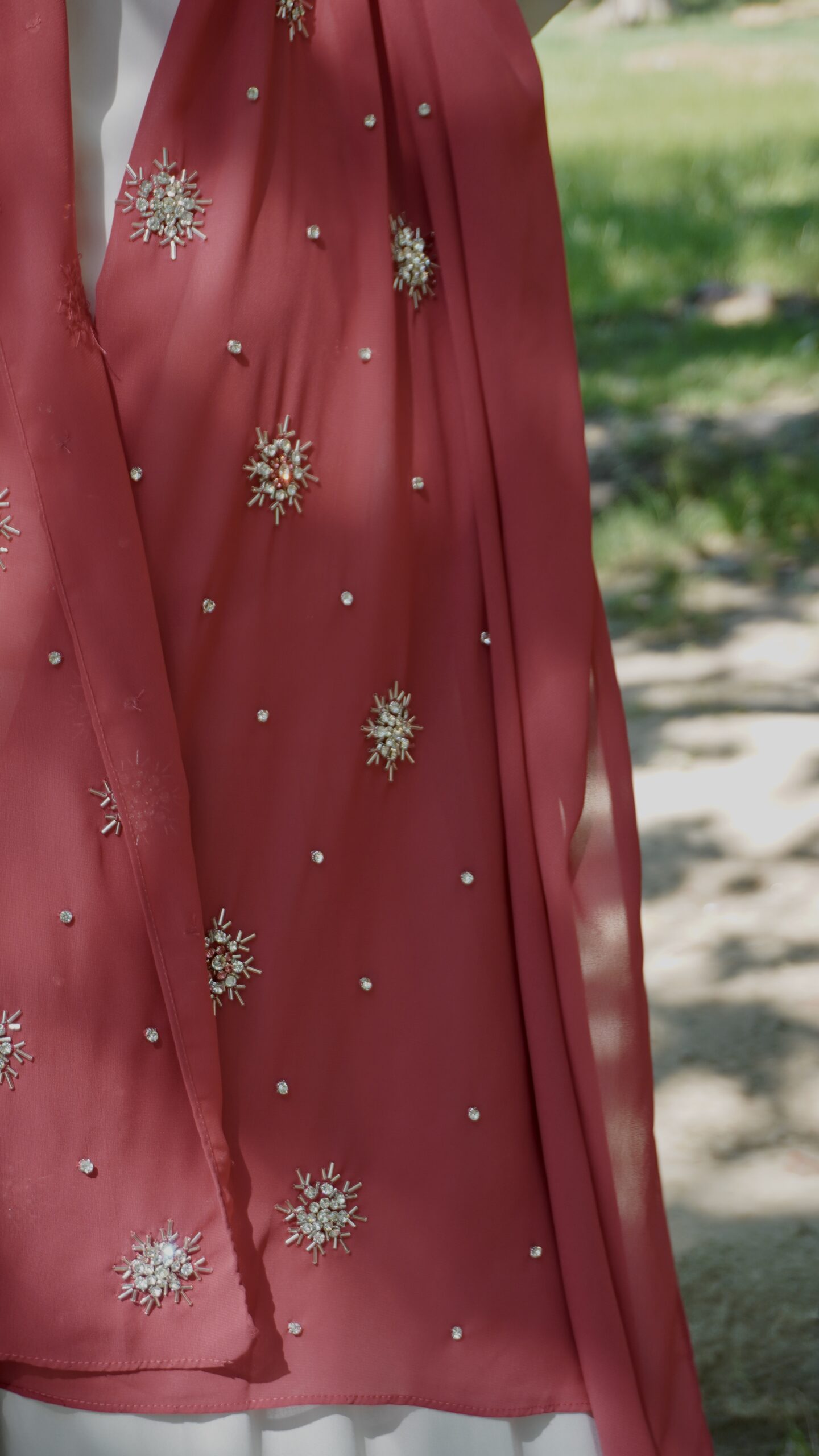 Qamar Embellished Chiffon Scarf – Deep Maroon - Image 4