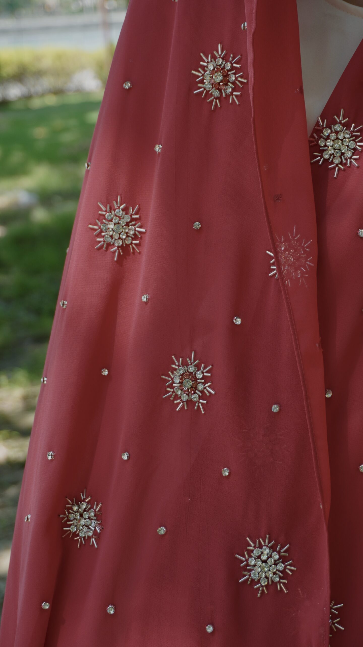 Qamar Embellished Chiffon Scarf – Deep Maroon - Image 3