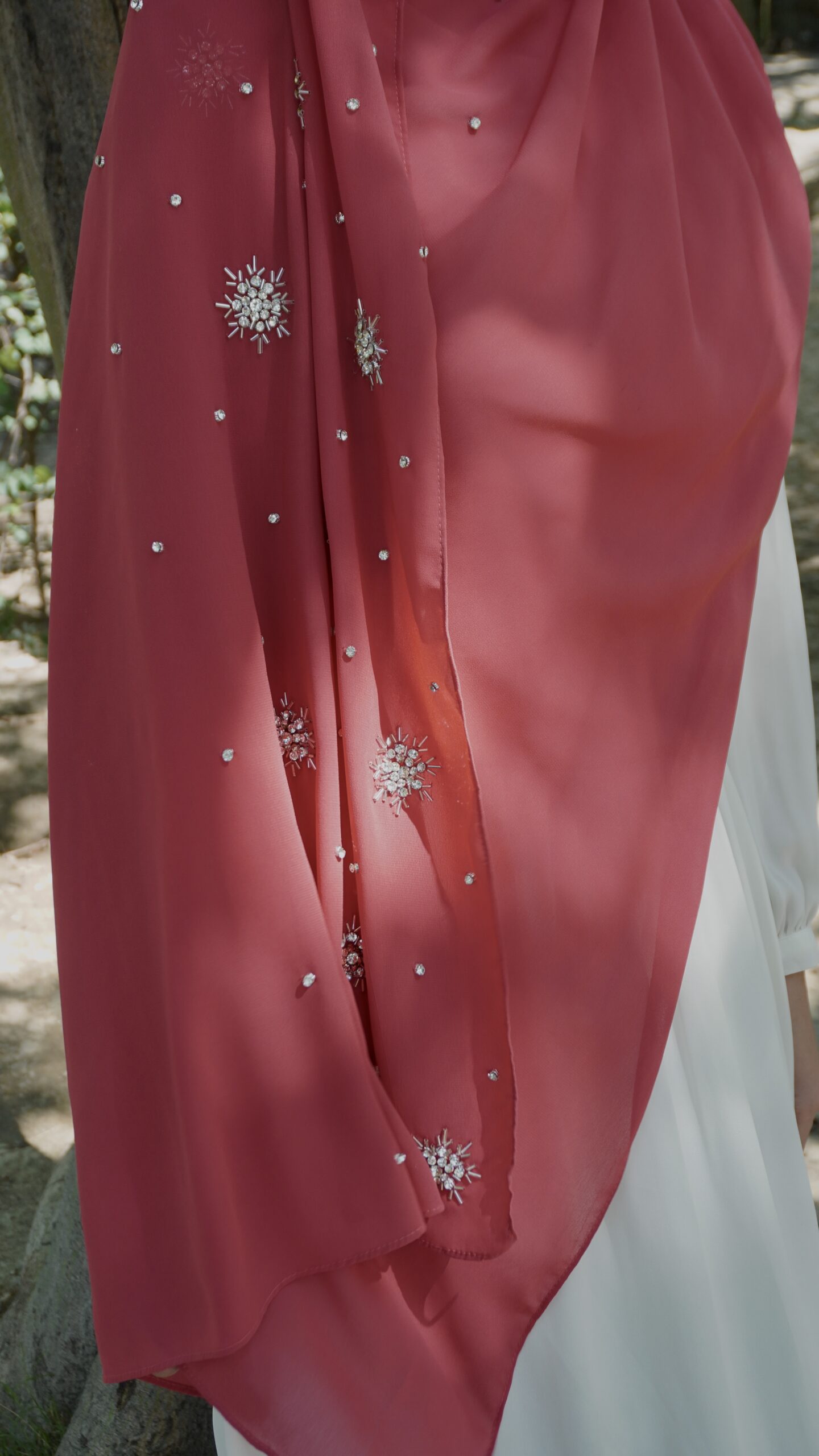 Qamar Embellished Chiffon Scarf – Deep Maroon - Image 5