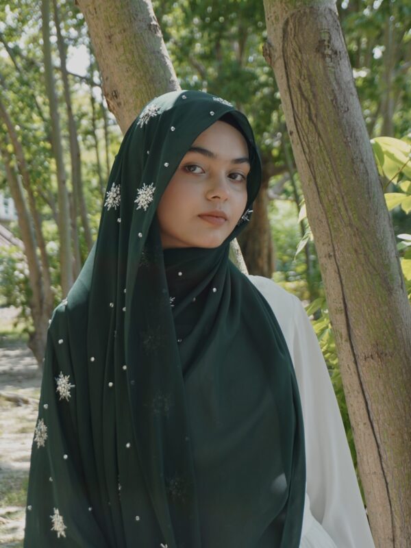 Qamar Embellished Chiffon Scarf – Emerald Green