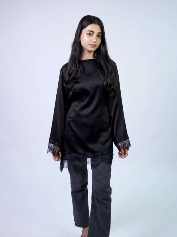 Lace Satin Top – Black