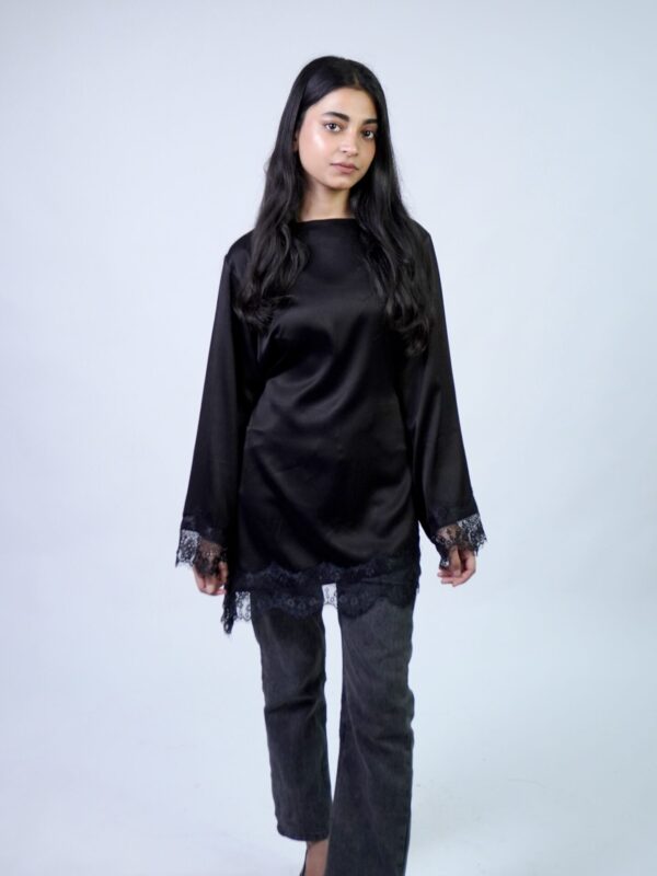 lace satin top black