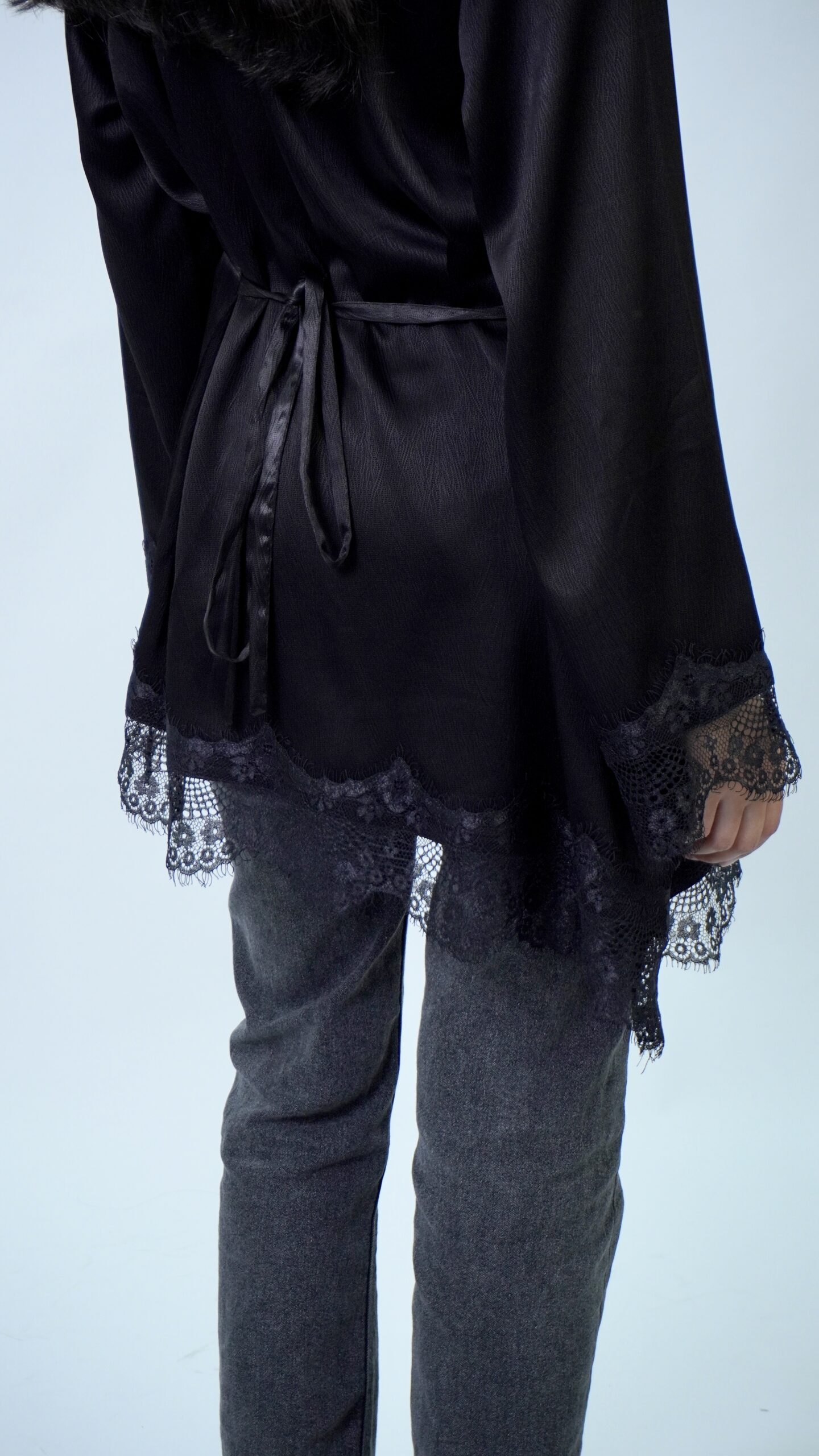 Lace Satin Top – Black - Image 3