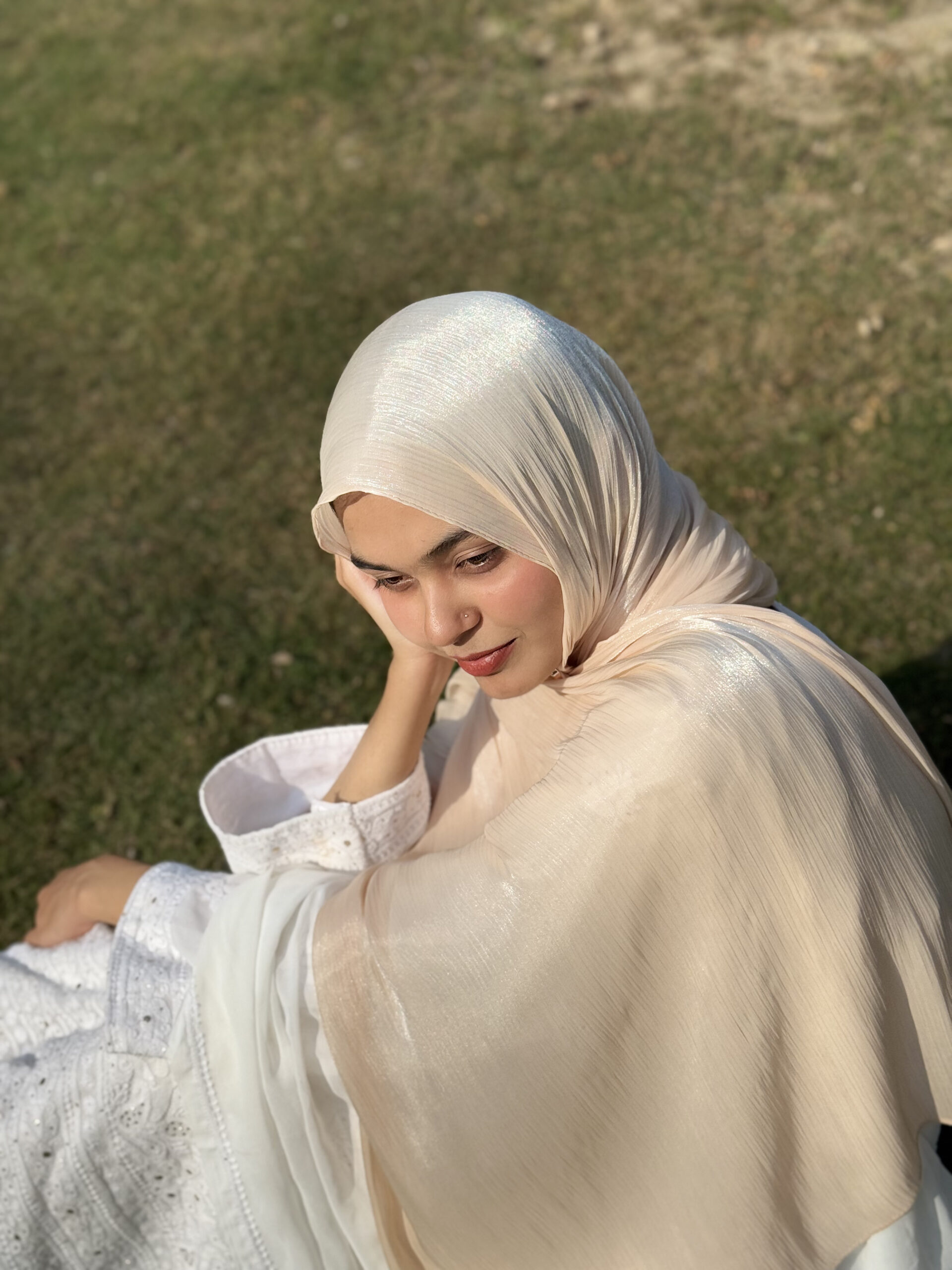 Shimmer Scarf – Champagne Beige - Image 3