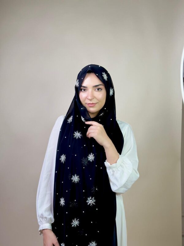 Qamar Embellished Chiffon Scarf – Black